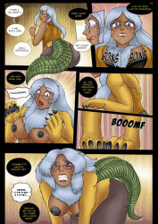  breast_expansion comic corruption femdom femsub furry magic monster_girl speech_bubble torn_clothes transformation witchfiend yuri 
