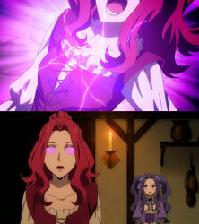 before_and_after blue_hair breasts cleavage domestication electricity female_only femdom femsub glowing glowing_eyes ivatent_(manipper) long_hair magic malty_melromarc manip melty_melromarc open_mouth red_hair the_rising_of_the_shield_hero