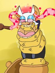 animal_ears bat_girl bondage breasts cleavage drool eyeshadow female_only femsub flute furry happy_trance hypnotic_audio hypnotic_music large_breasts ringtailedhero rouge_the_bat simple_background snake solo sonic_the_hedgehog_(series) spiral_eyes spiralwash_eyes thick_thighs thighs tongue tongue_out yellow_background