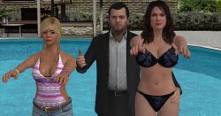  3d amanda_de_santa bare_shoulders bikini black_hair blonde_hair braid breasts brown_hair cleavage collarbone father_and_daughter femsub gmod grand_theft_auto_(series) grand_theft_auto_v husband_and_wife incest jacket jean_shorts jeans jewelry large_breasts lipstick maledom michael_de_santa midriff milf multiple_girls multiple_subs navel necklace red_lipstick shorts standing thighs tracy_de_santa twin_braids vg-mc wedding_ring zombie_walk 