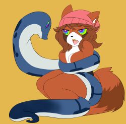 absurdres bottomless brown_hair coils dazed female_only femdom femsub folly_(mrgerp) furry hat hypnotic_eyes kaa_eyes nude open_mouth original pastelclaws red_panda_girl shidra_(mrgerp) snake tongue tongue_out topless