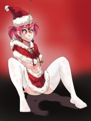  christmas female_only femsub happy_trance hat mistletoe onefeefoor pink_hair red_eyes santa_costume santa_hat socks solo 