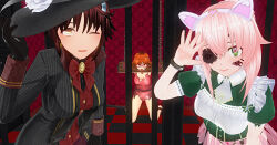 3d ayame_minato brown_hair cat_ears cell_(artist) chains custom_maid_3d_2 eyepatch fake_animal_ears femdom femsub gag glasses happy_trance hat heart_eyes hinano_yayoi lady_jane large_breasts maid original pink_hair red_hair short_hair 