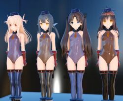 3d bangs bare_shoulders black_hair blonde_hair blue_eyes boots brown_hair empty_eyes expressionless fate_(series) fingerless_gloves gloves hair_ornament hat illyasviel_von_einzbern leotard loli long_hair mikan_yuuki miyu_edelfelt mmd orange_eyes red_eyes rin_tohsaka ryona.rar shadaloo_dolls small_breasts standing standing_at_attention straight-cut_bangs street_fighter thigh_boots thigh_gap thighhighs tie tight_clothing twintails yellow_eyes