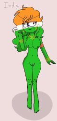  brown_eyes countryhumans green_hair green_lipstick green_skin india_(countryhumans) orange_hair orange_skin white_hair white_skin 