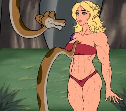  abs animated animated_eyes_only animated_gif bare_breasts bare_legs bare_shoulders blonde_hair bra breasts catherine_tharros disney femsub forest huge_breasts kaa kaa_eyes katsiika legs maledom muscle_girl nude original pussy snake tan_skin tattoo the_jungle_book underwear 