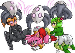 amy_rose bent_over blush breasts cosmo_the_seedrian dazed drool echidna_girl expressionless femsub furry gloves glowing glowing_eyes green_hair groping hedgehog_girl large_breasts monster_girl multiple_girls multiple_subs omegazuel open_mouth orange_hair pink_eyes pink_hair plant_girl ring_eyes shade_the_echidna short_hair simple_background skirt sonic_the_hedgehog_(series) spread_legs tentacles tongue tongue_out voxai white_background