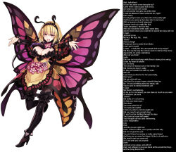 blonde_hair blush breasts bug_girl butterfly_girl caption caption_only female_only femdom high_heels js7455_(manipper) kenkou_cross looking_at_viewer manip monster_girl monster_girl_encyclopedia open_mouth papillon pov pov_sub simple_background solo text white_background wings