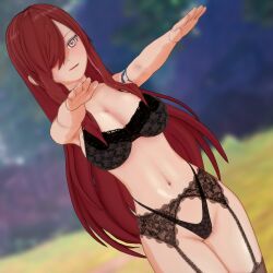  3d bra breasts erza_scarlet fairy_tail female_only femsub hair_covering_one_eye happy_trance ivatent large_breasts lingerie long_hair panties red_hair spiral_eyes tattoo zombie_walk 