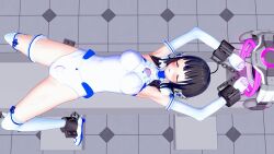  3d ahoge arms_above_head black_hair blush breasts chains chihaya_(koimin4) closed_eyes cuffs female_only femsub gloves jewelry koikatsu! koimin4 magical_girl on_back open_mouth opera_gloves original restrained shoes sleeping solo spread_legs thighhighs twintails 