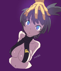  bare_shoulders batta18th black_hair breasts femsub hand_on_head hypno large_breasts looking_at_viewer misty navel nintendo one-piece_swimsuit pokemon pokemon:_the_electric_tale_of_pikachu ponytail short_hair side_ponytail simple_background solo spiral_eyes swimsuit 