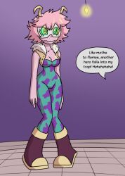 dialogue femsub horns kaa_eyes large_breasts mina_ashido my_hero_academia mythkaz pendulum pink_hair pink_skin ring_eyes text