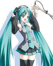 amino_kohaku blue_hair breasts happy_trance large_breasts manip miku_hatsune open_mouth skirt spiral_eyes standing symbol_in_eyes tech_control thighhighs vg-mc_(manipper) vocaloid
