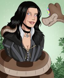  animated animated_eyes_only animated_gif black_hair blush bondage breasts choker cleavage coils disney femsub happy_trance hypnotic_eyes kaa kaa_eyes large_breasts long_hair open_mouth polmanning ring_eyes smile snake the_jungle_book the_witcher the_witcher_3 yennefer_of_vengerberg 