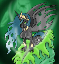 berty-j-a bottomless breasts changeling corruption crown femsub furry green_eyes green_hair horns horse_girl jewelry long_hair my_little_pony nude princess_celestia slit_pupils topless wings