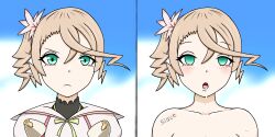  absurdres alisha_(tales_of_zestiria) before_and_after blonde_hair blush body_writing drool empty_eyes female_only femsub httpwwwcom open_mouth tales_of_(series) tales_of_zestiria text 