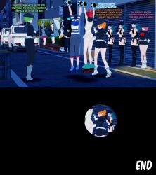  absurdres ass ass_grab black_hair bottomless brown_hair closed_eyes clothed clothed_exposure dialogue elio_(pokemon) english_text femdom femsub gloria_(pokemon) gloves green_hair hilda leggings maledom multiple_boys multiple_girls multiple_subs nintendo officer_jenny opera_gloves orange_hair pink_eyes pink_hair pokeball pokemon restrained rosa_(pokemon) saluting selene_(pokemon) short_hair standing_at_attention team_rocket team_rocket_grunt text tongue tongue_out v worldender 