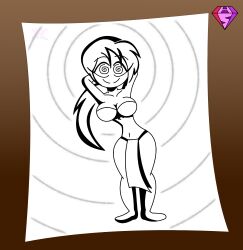  androgynous_sub arms_above_head bare_shoulders collarbone dancer eyebrows_visible_through_hair eyelashes femdom harem_outfit hourglass_figure hypnoscream hypnotic_dance hypnotic_eyes large_breasts loincloth midriff navel ponytail pov_sub ring_background scp-085 scp_foundation story wide_hips 