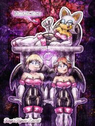 alternate_costume ameerashourdraws bare_shoulders bat_girl bat_wings blonde_hair blue_eyes bodysuit boots breasts brown_hair cleavage clothed cosplay costume crystal dialogue empty_eyes english_text eyeshadow female_only femdom femsub furry glowing large_breasts makeup navel one_eye_open policewoman princess princess_elise rouge_the_bat royalty short_hair sonic_the_hedgehog_(series) sonic_x speech_bubble tagme text thick_thighs thighs topaz_(sonic_x) wings wink