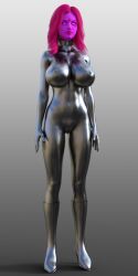 3d blink breasts collar female_only fembot femsub graybot high_heels marvel_comics pink_hair pink_skin robot robotization solo standing standing_at_attention super_hero theheckle whitewash_eyes