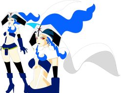 alternate_costume blue_hair cape cleavage corruption dark_goddess evil_smile female_only femsub happy_trance hat high_heels lipstick long_hair looking_at_viewer luna_noa lunar_(game) makeup markuskus midriff navel red_eyes smile