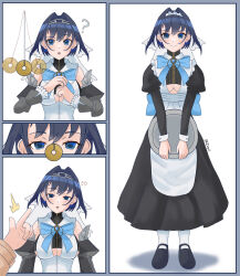  blue_eyes blue_hair breasts clothed comic empty_eyes female_only femdom femsub happy_trance hololive hololive_english kronii_ouro large_breasts maid maid_headdress open_mouth pendulum pov ribbon short_hair standing tray underboob virtual_youtuber zires 