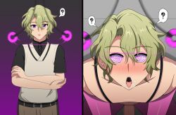  blush confused ensemble_stars! gloves male_only malesub pendulum penis pink_eyes purple_eyes spiral_eyes spiralwash_eyes sweat symbol_in_eyes veilsan yaoi 
