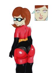 absurdres ass bodysuit brown_hair dazed disney elastigirl expressionless female_only femsub from_behind gloves goggles helen_parr hypnosoul hypnotic_accessory hypnotic_light large_ass latex milf open_mouth short_hair spiral_eyes super_hero symbol_in_eyes tech_control the_incredibles thighhighs traditional western