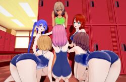 3d ass brown_hair femsub haigure_ayami haigure_ayami_(artist) happy_trance large_breasts leotard original school_swimsuit