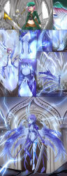 absurdres ass blue_eyes breasts cleavage comic ibenz009 large_breasts original sword transformation
