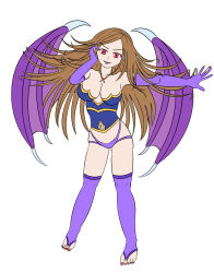 breasts brown_hair castlevania charlotte_aulin cleavage corruption empty_eyes evil_smile eye_color_change female_only femsub gloves happy_trance master_alisa midriff nail_polish navel opera_gloves red_eyes simple_background solo succubus thighhighs thighs toenail_polish transformation very_long_hair white_background wings