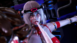  3d bodysuit breasts caroline_(dick_yang) dead_source dick_yang erect_nipples erect_nipples_under_clothes face_paint femsub giantess honey_select_2 huge_breasts hypnotic_accessory maledom monster personification restrained tech_control tongue tongue_out ultraman white_hair 