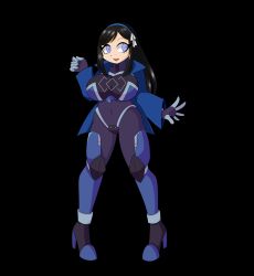 alicia_(aliciapendragon) black_hair blue_eyes bodysuit boots color corruption drone dronification female_only femsub final_fantasy final_fantasy_xiv glowing_eyes happy_trance high_heels jacket large_breasts latex neo_garlean_empire original rakuma-imp smile solo square_enix transparent_background white_skin