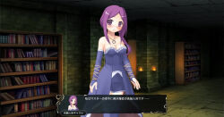 blush cape character_request cleavage drool empty_eyes expressionless femsub kamen_writer_mc maledom necklace open_mouth preview purple_eyes purple_hair screenshot slaver&#039;s_quest text translation_request video_game xenon3131_mc