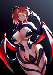 breasts cleavage corruption demon_girl femsub gradient_background hadant happy_trance heartless horns kairi kingdom_hearts large_breasts looking_at_viewer midriff monster_girl navel short_hair simple_background solo succubus thighs wings