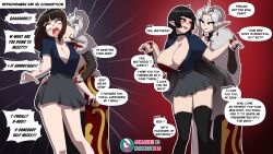 4headboiii absurdres bangs before_and_after black_hair blood bra breast_expansion breasts brown_hair clothed comic corruption elf_ears eye_color_change female_only femdom femsub grey_hair hair_buns hair_color_change hair_growth hime_cut hypnovember long_hair long_nails original queen red_eyes single_hair_bun slit_pupils standing straight-cut_bangs transformation vampire