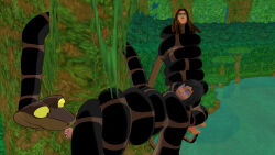  3d barefoot black_hair bondage brown_hair coils crossover disney feet foot_licking forked_tongue hanging_down happy_trance jungle kaa kaa_eyes licking long_hair male_only maledom malesub mowgli open_mouth outdoors restrained short_hair smile tarzan tarzan_(movie) texasnerd the_jungle_book tongue tongue_out yaoi yellow_sclera 