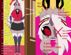  ass before_and_after breasts clothed comic femsub gay_to_straight hazbin_hotel maledom netorare nude red_eyes ring_eyes sex sexuality_change sir_pentious spiral_eyes spiralwash_eyes text vaggie_(hazbin_hotel) white_hair 