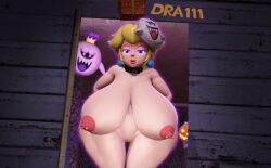 3d blonde_hair boo bottomless breasts collar corruption crown dra111 earrings erect_nipples femsub ghost huge_breasts hypnotic_accessory jewelry king_boo nintendo nude possession princess princess_peach smile super_mario_bros. text topless