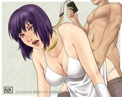  azasuke bottomless breasts cables dress drool empty_eyes eye_roll femsub ghost_in_the_shell large_breasts maledom motoko_kusanagi nude purple_hair red_eyes remote_control source_request tech_control topless 