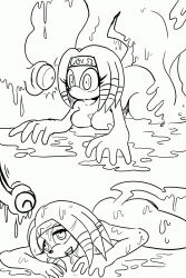  androgynous androgynous_dom breasts echidna_girl empty_eyes femsub furry greyscale happy_trance hypnotic_tentacle large_breasts monochrome p.chronos slime sonic_the_hedgehog_(series) tentacles tikal twintails 