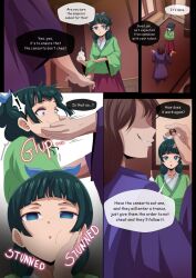 before_and_after blue_eyes clothed comic doggos_doujins drugged drugs empty_eyes english_text faceless_male femsub flat_chest green_eyes green_hair instant_loss light_skin maledom maomao small_breasts speech_bubble the_apothecary_diaries