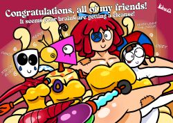  clown clown_girl dancing doll femsub gangle_(the_amazing_digital_circus) happy_trance kilroylucy18 non-binary_sub pomni ragatha showgirl smile stage_hypnosis subliminal the_amazing_digital_circus thick_thighs unfocused_eyes zooble 