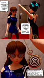 ass bent_over blonde_hair bodysuit breasts brown_hair cat_ears catsuit china_dress comic dress dress_shirt hypno-tato hypnotized_hypnotist keiko_yubari_(hypnovideo) legs lingerie original pendulum pocket_watch pussy sex skinsuit spiral spiral_eyes spread_legs standing standing_at_attention symbol_in_eyes tagme tight_clothing trigger yuri