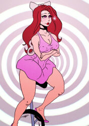 breasts female_only femsub holly_the_dolly_(hollydolly) large_breasts long_hair mizspiral original red_hair smile spiral spiral_eyes symbol_in_eyes