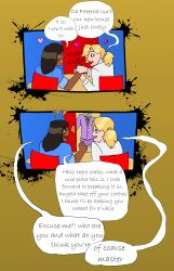 absurdres blonde_hair brown_hair comic dark_skin dialogue femsub lab_coat light_skin mercy overwatch pharah simple_background tcross_(manipper) text unlikely