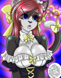 absurdres breasts cleavage expressionless female_only femsub furry large_breasts long_hair maid open_mouth original pendulum red_hair text zorro-zero