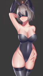 4_am antenna blindfold breasts bunny_ears bunnysuit cameltoe cleavage fake_animal_ears female_only femsub frostbyte_(manipper) hand_on_hip hypnotic_accessory large_breasts manip nier_automata short_hair tech_control thighhighs white_hair yorha_no._2_type_b