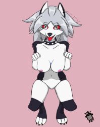  animated animated_gif bottomless breasts dog_girl drool female_only femsub furry happy_trance helluva_boss hotpot loona_(helluva_boss) open_mouth panting paws smile solo tagme text topless wolf_girl 