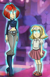  absurdres blonde_hair blue_eyes expressionless female_only femsub glowing glowing_eyes high_heels lilian_hale_(w.i.t.c.h.) midriff red_hair short_hair spiral_eyes standing standing_at_attention symbol_in_eyes w.i.t.c.h will_vandom zorro-zero 